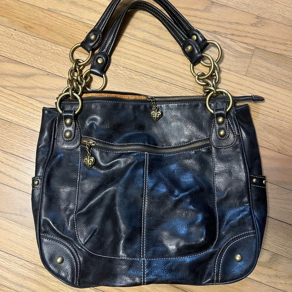 Kathy Van Zeeland Handbags - Kathy Van Zeeland Y2K Black Shoulder Bag with Brass Accents